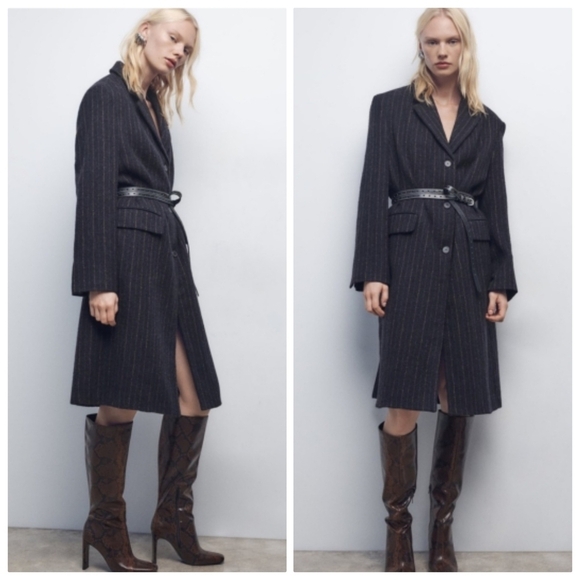 New Zara Manteco Wool Striped Coat ZW Collection 8912/760 Size Large NWT - Picture 3 of 16